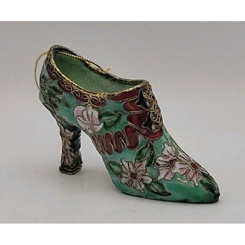 Cloisonne Miniature High Heel Shoe Floral Figurine Decor 4"